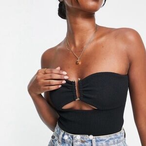 ASOS DESIGN textured bodysuit with metal detail in black